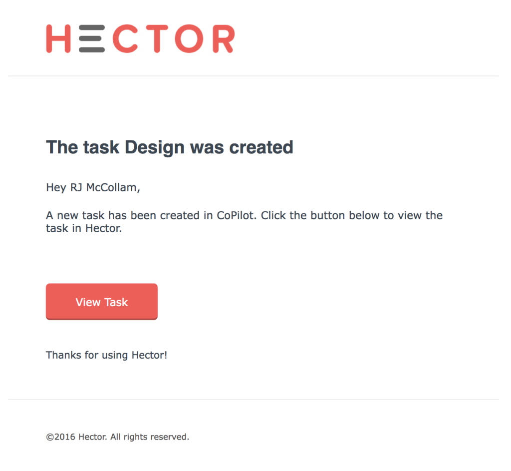 Example of an email notification from Hector